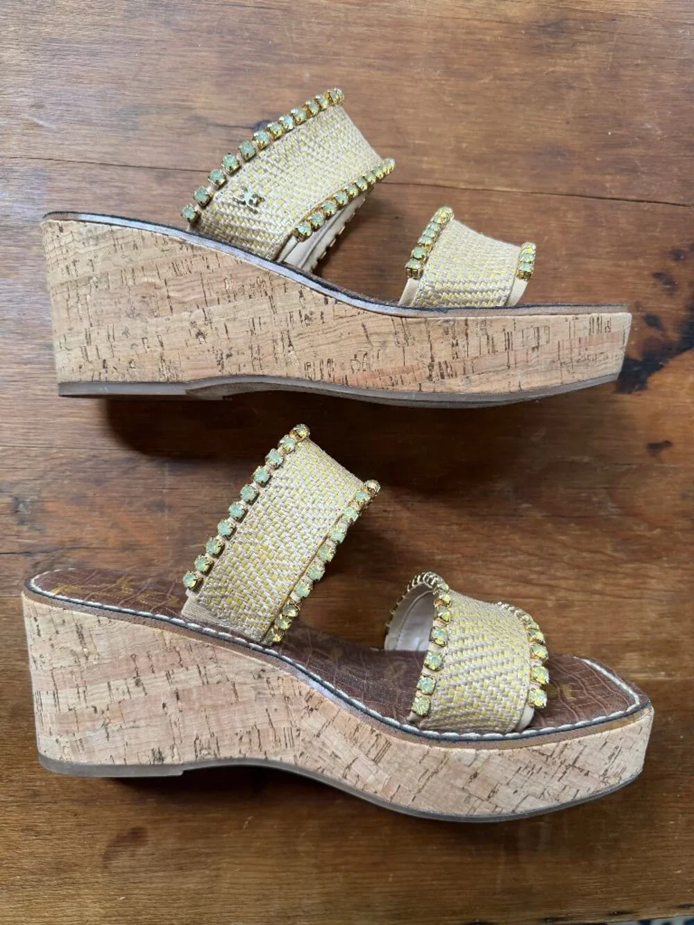 Sam Edelman cork sandals size 7 gold trim and beads